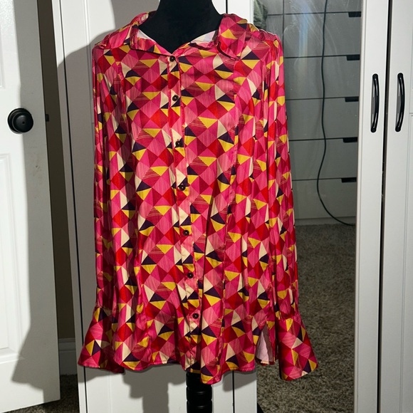 Free People La La Printed Button-Down Large - Picture 5 of 9